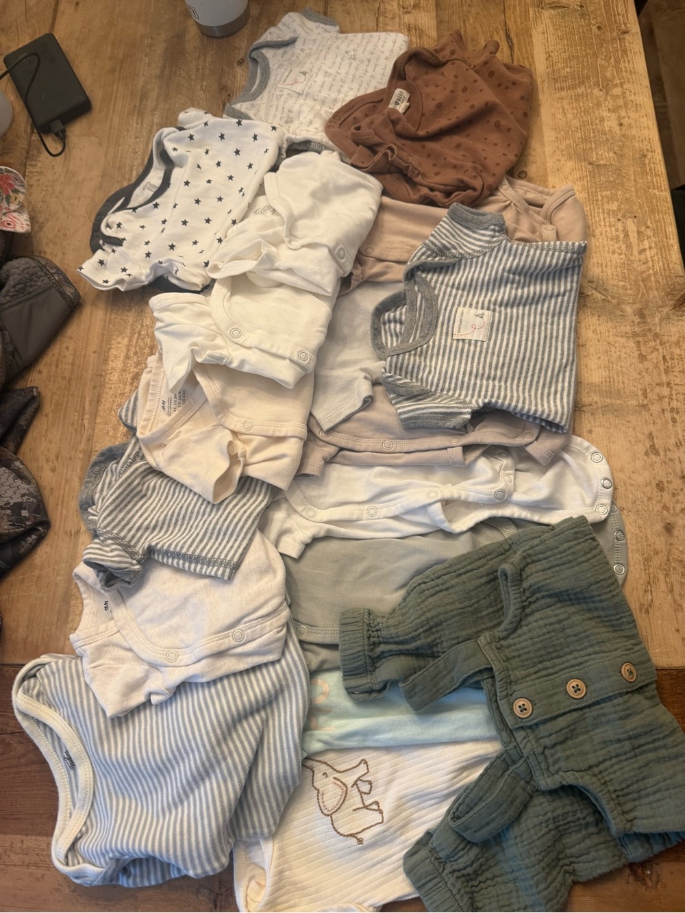 Neutral Striped and Solid Baby Onesie Set - Soft Blue, White, Cream & Green